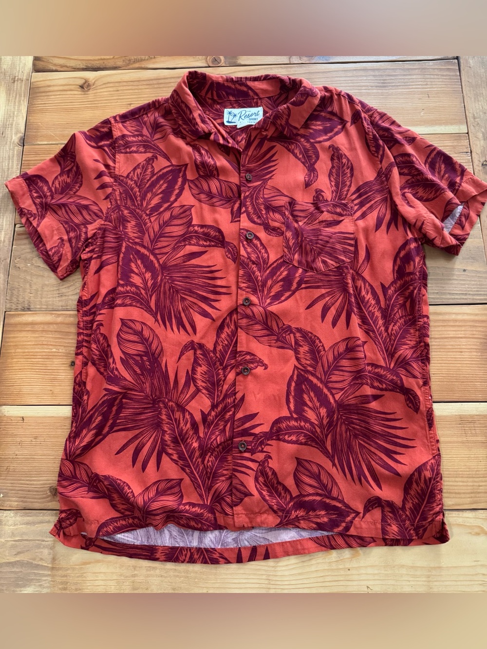 Aeropostale Men’s Sz M The Resort Shirt Orange Hawaiian Palm Leaves Button Up